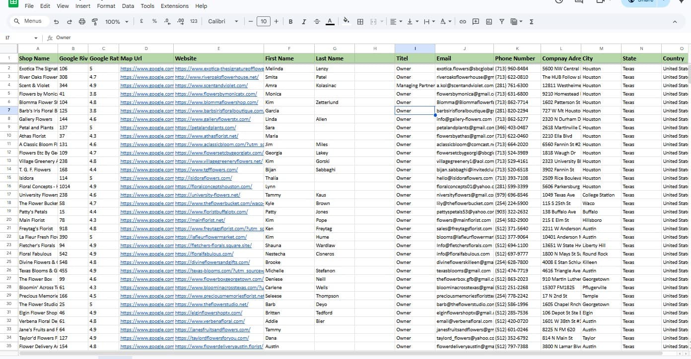 Google Maps Lead Generation – U.S. Florists